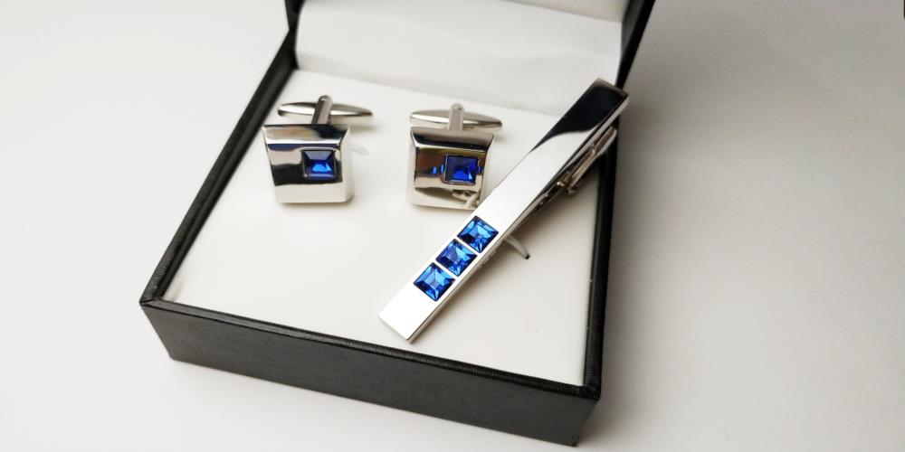Запонки с синим камнем Набор - изображениe 1
