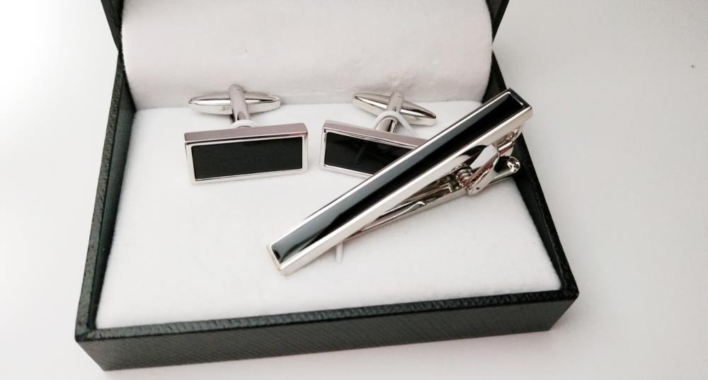 Комплект запонок Black man Запонки зажим для галстука коробочка - изображениe 1