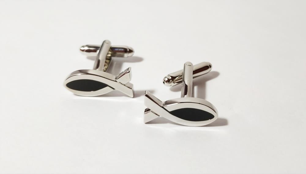 Серебряные родированые запонки в форме рыб - изображениe 2