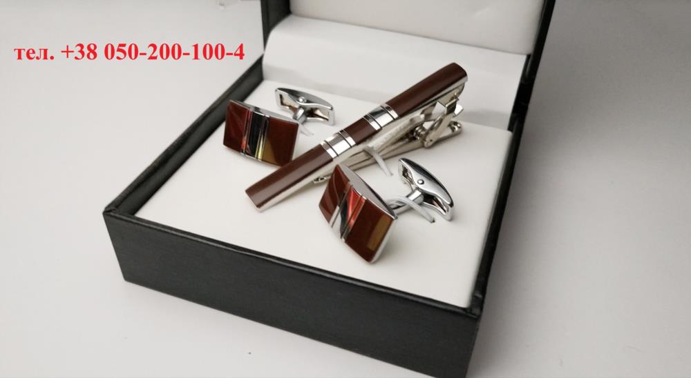 Комплект запонок Бордо запонки бордовые зажим для галстука коробочка - изображениe 1