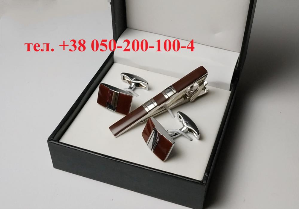 Комплект запонок Бордо запонки бордовые зажим для галстука коробочка - изображениe 2