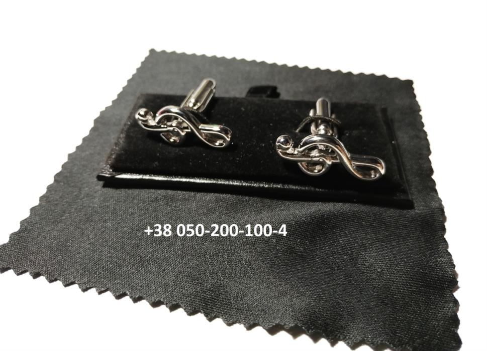 Запонки с коробочкой Скрипичный ключ серебряный  - изображениe 1