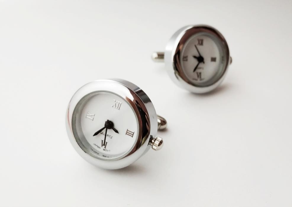 Серебристые запонки часы Quartz Часы настоящие - изображениe 1