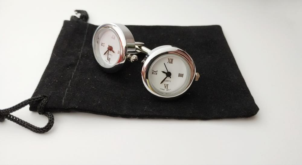 Серебристые запонки часы Quartz Часы настоящие - изображениe 2