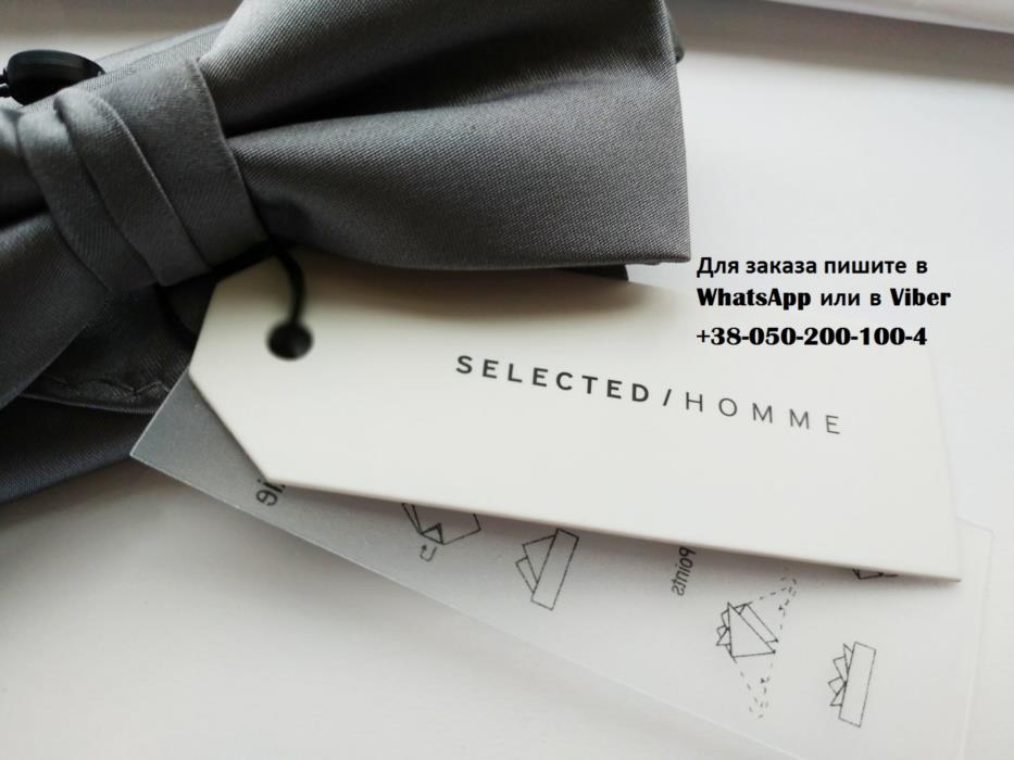 Бабочка галстук серая черная в упаковке selected homme с платком в комплекте набор запонки - изображениe 3