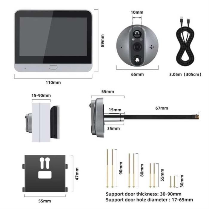 Умный дверной видеоглазок Tuya Wi-Fi R9 Silver - изображениe 3